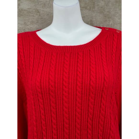 Talbots Sweater Womens 2X Cherry Red Cable Knit Fisherman Preppy Cozy Christmas - Picture 2 of 10